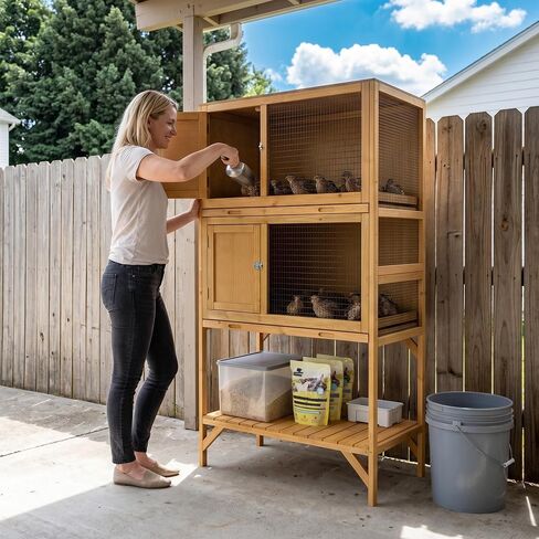 GDLF Wooden Quail Cage Indoor, 2-Tier Quail Coop with Pull-Out Trays in Kuwait
