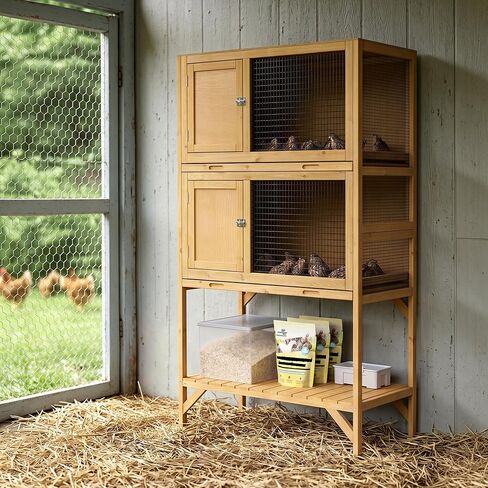 GDLF Wooden Quail Cage Indoor, 2-Tier Quail Coop with Pull-Out Trays in Kuwait