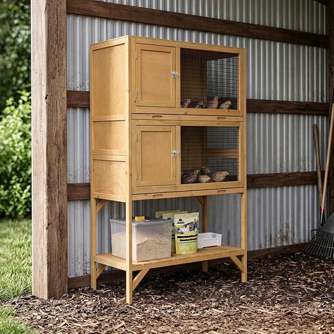 GDLF Wooden Quail Cage Indoor, 2-Tier Quail Coop with Pull-Out Trays in Kuwait