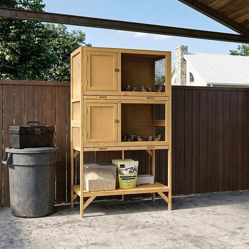 GDLF Wooden Quail Cage Indoor, 2-Tier Quail Coop with Pull-Out Trays in Kuwait