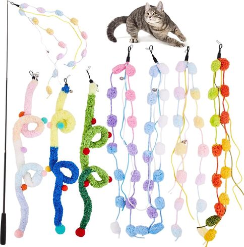 Cat Wand Toy, 8Pcs Retractable Plush Srtip Cat Teaser Wand Toys in Kuwait