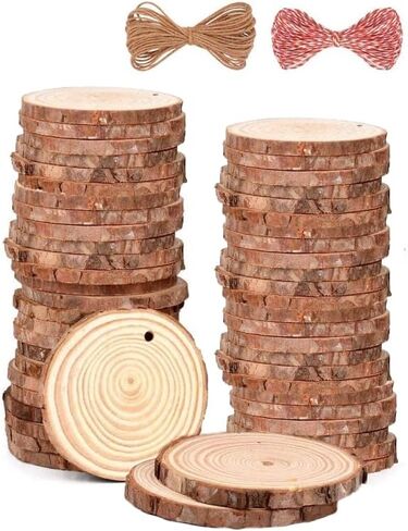 Wood Slices 54 Pcs 2.8-3.1 Inches,Wood Slices for Crafts with Hole,Small Wood Cookies,Natural Wood Slices for DIY Rustic Candle Holders/Wedding/Christmas. ﻿ in Saudi Arabia