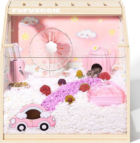 39" Large Hamster Cage with Clear Background, Wooden Gerbil Cage in Kuwait
