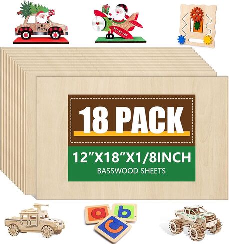 4 Pack Basswood Sheets 1/16x12x12 Inch,1/16 Basswood for Laser Cutting & Engraving, Thin Wooden Sheets, Unfinished Wood for Crafts, Plywood Sheets for Models Making, Wood Burning and Painting. in Kuwait