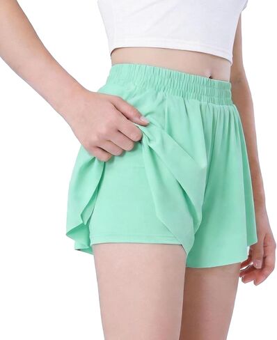 Soft Girls Butterfly Shorts Comfortable 2-in-1 Kids Flowy Shorts for Running, Dance, Sports in Kuwait