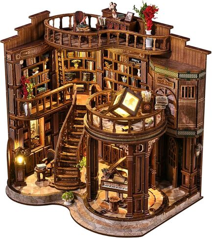 DIY Miniature House Kit, Book Nook Kit, 3D Wooden Puzzles Bookshelf Craft Kits, Dollhouse Kit with LED Light, Mini Building Kit for Adults Teen to Build (Dreamy Book Hall) in Kuwait