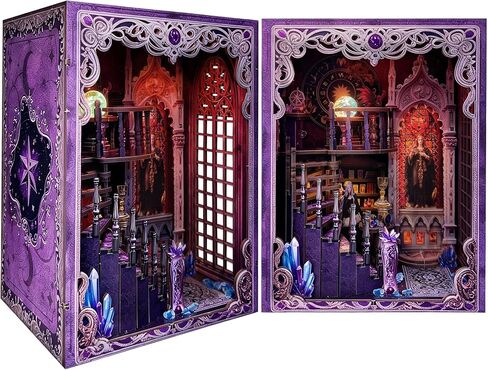 Book Nook Kit - DIY Miniature House,Book Nook Kit for Adults 3D Puzzle with LED,Halloween Birthday Gift for Adults, Creative Mini Building Kit for Bookshelf Decor, Gifts for Family Friends in Kuwait