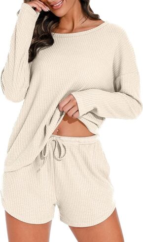 PrinStory Pajamas Set for Women Waffle Knit Lounge Set 2 Piece Outfits Loungewear Sweatsuit with Pockets in Kuwait