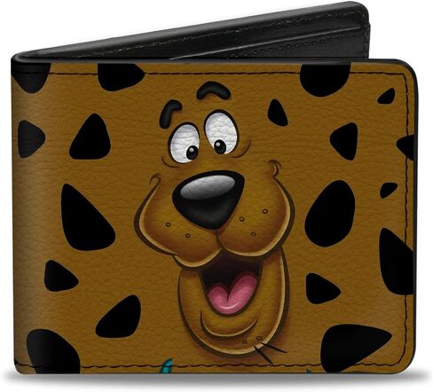 Buckle-Down Men's PU Bifold Wallet-Scooby DOO Close-UP Expression/Spots Brown/Black/White, Multicolor, 4.0" x 3.5" in Kuwait