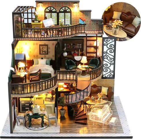 DIY Miniature House Kit, Cozy Dollhouse with LED Lights - Dreamy Loft in Saudi Arabia