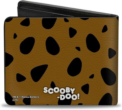 Buckle-Down Men's PU Bifold Wallet-Scooby DOO Close-UP Expression/Spots Brown/Black/White, Multicolor, 4.0" x 3.5" in Kuwait