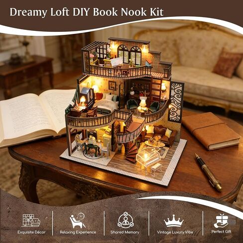 DIY Miniature House Kit, Cozy Dollhouse with LED Lights - Dreamy Loft in Saudi Arabia