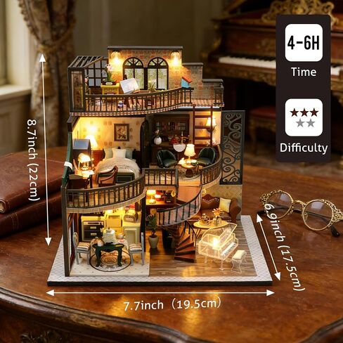 DIY Miniature House Kit, Cozy Dollhouse with LED Lights - Dreamy Loft in Saudi Arabia