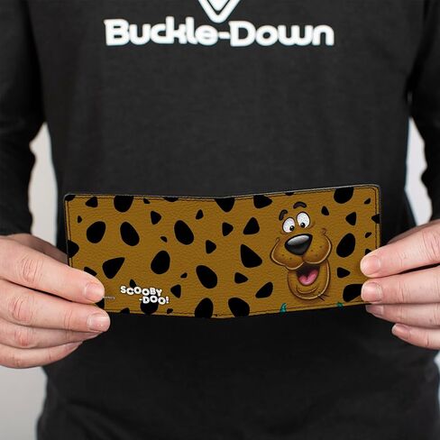 Buckle-Down Men's PU Bifold Wallet-Scooby DOO Close-UP Expression/Spots Brown/Black/White, Multicolor, 4.0" x 3.5" in Kuwait