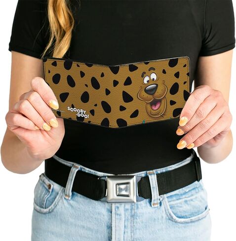 Buckle-Down Men's PU Bifold Wallet-Scooby DOO Close-UP Expression/Spots Brown/Black/White, Multicolor, 4.0" x 3.5" in Kuwait