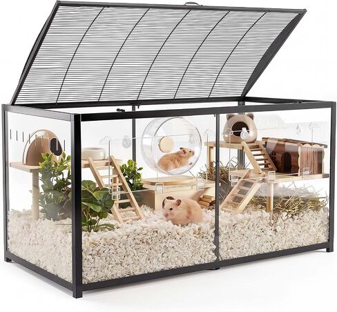 VEVOR Hamster Cage, 360°Viewing Transparent Hamster Habitats, Small Animal Cage, 29.5 x 17.3 x 24 in, Ventilated Pet Mouse Cages with Water Bottle, Portable Hamster House for Rats, Guinea Pigs in Kuwait