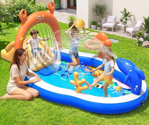StarOcean Large Inflatable Play Center,Kiddie Pool with Water Slide&Sprk in Kuwait