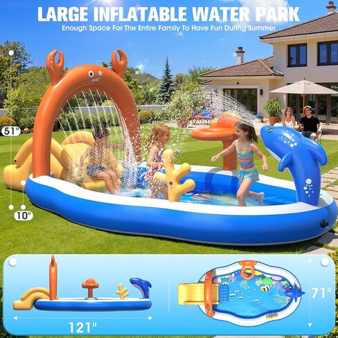 StarOcean Large Inflatable Play Center,Kiddie Pool with Water Slide&Sprk in Kuwait