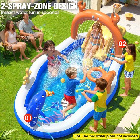StarOcean Large Inflatable Play Center,Kiddie Pool with Water Slide&Sprk in Kuwait