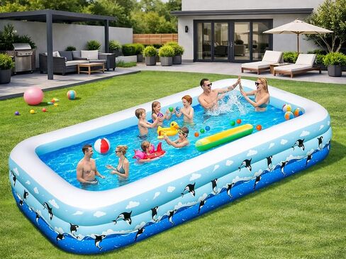 Extra Large Inflatable Pool with Seats Pump, 120"x85"x26" Blow Up Pool Thickened Heavy Duty Family Full-Sized Swimming Pool for Adults, Inflatable Pools for Backyard Garden Summer Water Party in Kuwait