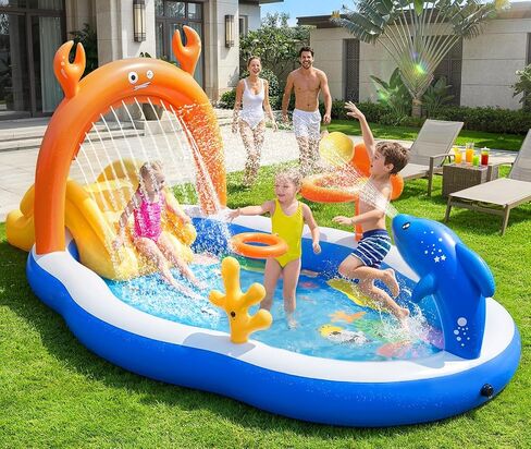 2026 Large Inflatable Play Center,Toddler Pool with Slide&Sprinkler in Kuwait