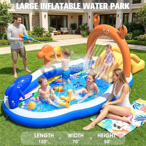 2026 Large Inflatable Play Center,Toddler Pool with Slide&Sprinkler in Kuwait