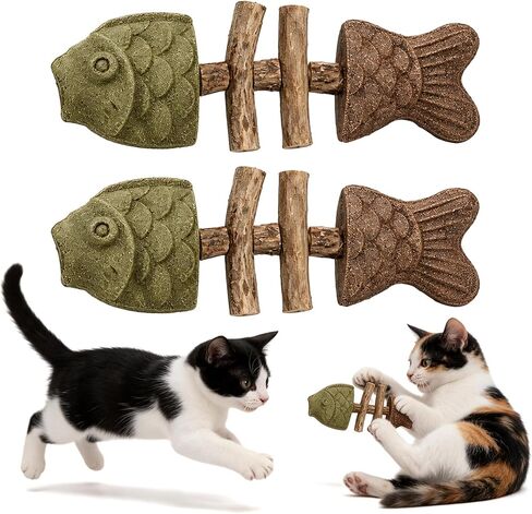 Natural Silvervine Cat Chew Toy Fish Bone, Fishbone-Shaped Cat Dental Toy for Chewing, Fix Your Cat’S Dental Health, Durable Wooden Feline Tooth Care Tool (2) in Kuwait