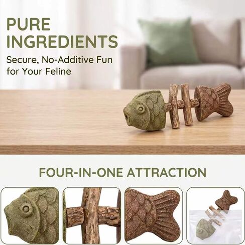 Natural Silvervine Cat Chew Toy Fish Bone, Fishbone-Shaped Cat Dental Toy for Chewing, Fix Your Cat’S Dental Health, Durable Wooden Feline Tooth Care Tool (2) in Kuwait