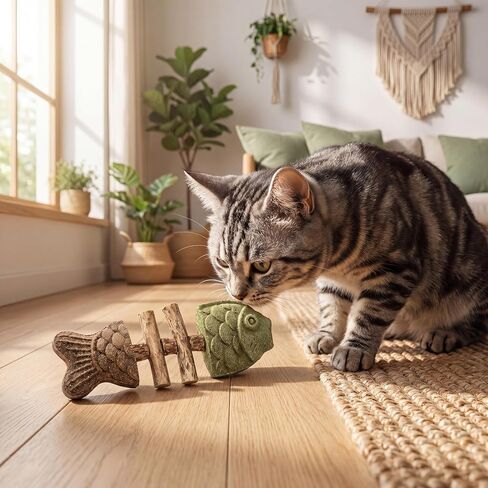 Natural Silvervine Cat Chew Toy Fish Bone, Fishbone-Shaped Cat Dental Toy for Chewing, Fix Your Cat’S Dental Health, Durable Wooden Feline Tooth Care Tool (2) in Kuwait