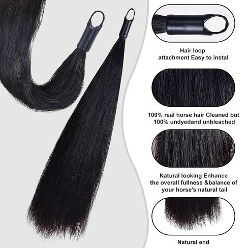 Natural Black Real Horse Tail Extensions - 28-30" Length, 4/8 lb Weight with Braided Horsehair Loop in Kuwait