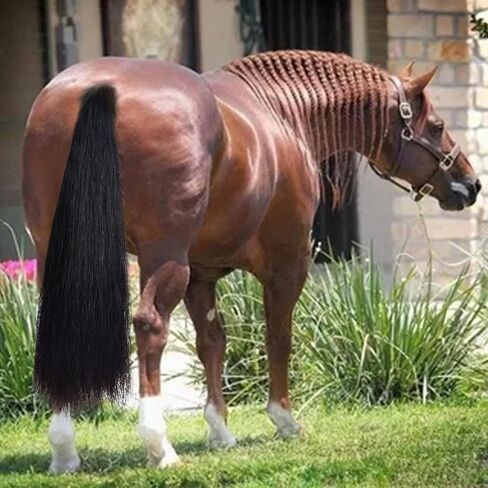 Natural Black Real Horse Tail Extensions - 28-30" Length, 4/8 lb Weight with Braided Horsehair Loop in Kuwait