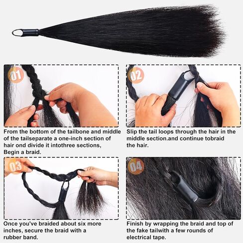 Natural Black Real Horse Tail Extensions - 28-30" Length, 4/8 lb Weight with Braided Horsehair Loop in Kuwait