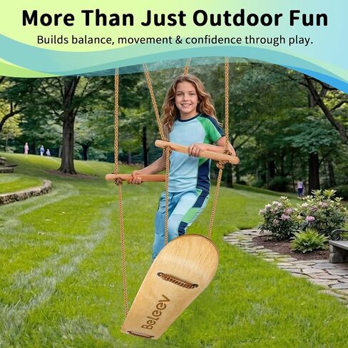 BELEEV Skateboard Swing for Kids & Adults, 31 Inch Stand Up Tree Swing with Adjustable Wooden Handles & Ropes, Grip Tape Deck, 2 Tree Straps, Balance Training, Up to 220 lbs, Ages 6+ (Classic Wood) in Saudi Arabia