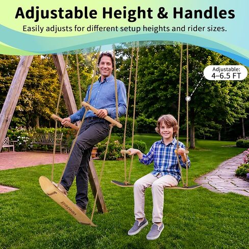 BELEEV Skateboard Swing for Kids & Adults, 31 Inch Stand Up Tree Swing with Adjustable Wooden Handles & Ropes, Grip Tape Deck, 2 Tree Straps, Balance Training, Up to 220 lbs, Ages 6+ (Classic Wood) in Saudi Arabia