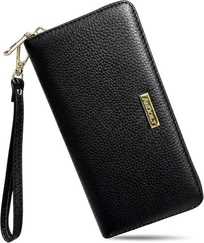 ANDOILT Womens RFID Blocking Genuine Leather Zip Around Wallets Large Cell Phone Holder Clutch Travel Purse Wristlet Green in Kuwait