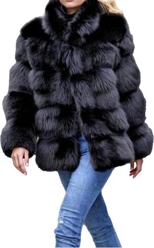 Lisa Colly Women Winter Coat Jacket Luxury Faux Fox Fur Coat Slim Long Sleeve Collar Coat Faux Fur Coat Overcoat in Kuwait