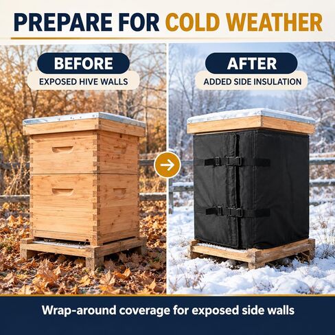 Bee Hive Insulation Wrap for BeeCastle Beeswax Dipped Langstroth 10 Frame 2 Deep+1 Medium, Winter Beehive Cover with 600D Oxford Fabric, Adjustable Buckle Straps for Outdoor Use in Kuwait