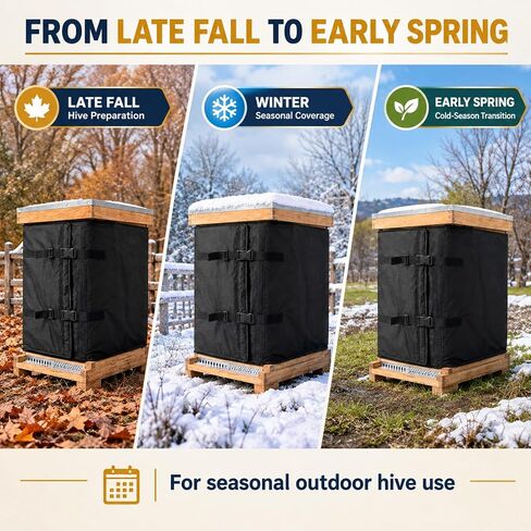 Bee Hive Insulation Wrap for BeeCastle Beeswax Dipped Langstroth 8 Frame 2 Deep+2 Medium, Winter Beehive Cover with 600D Oxford Fabric, Adjustable Buckle Straps for Outdoor Use in Kuwait