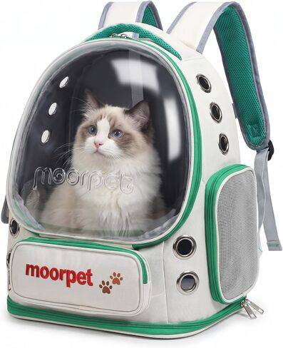 Cat Backpack Carrier, Transparent & Foldable Bubble Pet Backpack for Cats and Dogs, Breathable Kitten Carrier with Side Mesh and Pocket, Portable Travel Bag for Hiking, Walking, Vet (Green) in Kuwait