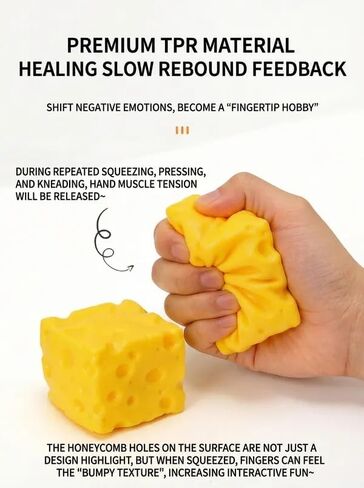 Cheese Shape TPR Slow Rebound Squeeze Fidget for Adults, Soft Textured Desk Accessory, Portable (Yellow,5*5*5) in Kuwait