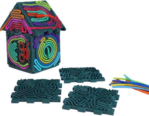 Premium 3D Autism Sensory Activity Board, Durable Silicone Fidget Toy, Puzzle House Block Set with 30 Strings, Press Loop Fill Pattern, Calming Stress Relief for Autistic Kids 3+ and Adults in Kuwait