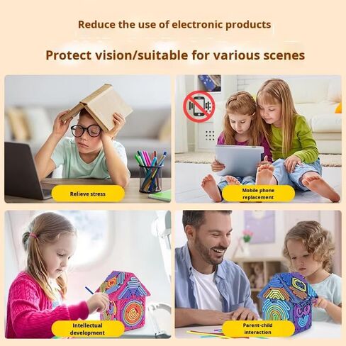 Premium 3D Autism Sensory Activity Board, Durable Silicone Fidget Toy, Puzzle House Block Set with 30 Strings, Press Loop Fill Pattern, Calming Stress Relief for Autistic Kids 3+ and Adults in Kuwait