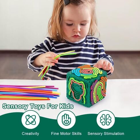 Premium 3D Autism Sensory Activity Board, Durable Silicone Fidget Toy, Puzzle House Block Set with 30 Strings, Press Loop Fill Pattern, Calming Stress Relief for Autistic Kids 3+ and Adults in Kuwait