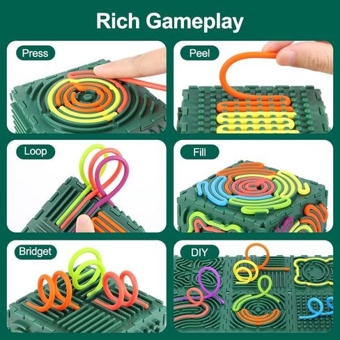 Premium 3D Autism Sensory Activity Board, Durable Silicone Fidget Toy, Puzzle House Block Set with 30 Strings, Press Loop Fill Pattern, Calming Stress Relief for Autistic Kids 3+ and Adults in Kuwait