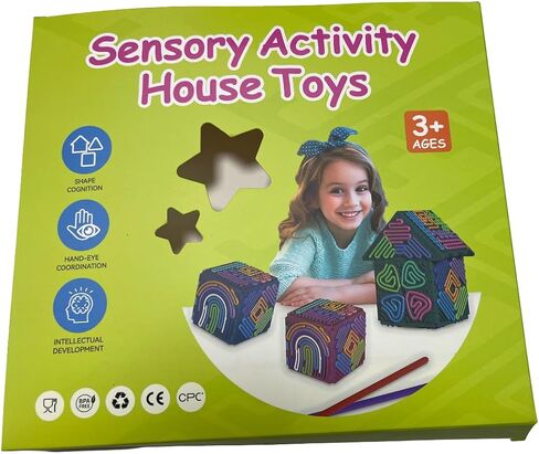 Premium 3D Autism Sensory Activity Board, Durable Silicone Fidget Toy, Puzzle House Block Set with 30 Strings, Press Loop Fill Pattern, Calming Stress Relief for Autistic Kids 3+ and Adults in Kuwait