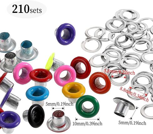 210 Set Metal Eyelets for Paper Crafts, 5mm Mixed Colors Eyelet Grommets in Kuwait
