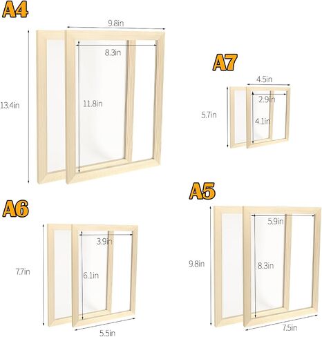 SUGOOE 4 Sizes Paper Making Frame Kit (A4, A5, A6, A7), Papermaking Mould and Frame Kit with Mesh and Sponge for DIY Paper Craft Making in Saudi Arabia