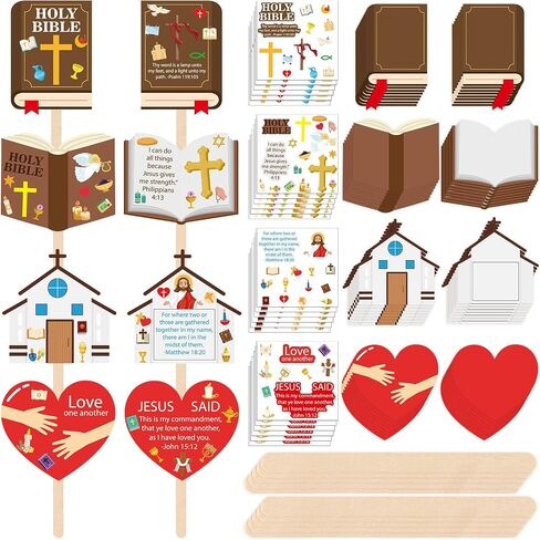 Church Fans Handheld Set Christian Religious DIY Bible Paper Fans Craft with Stickers And Wooden Handle Sticks Make Your Own Fan Gift Kit for Sunday School VBS Church Home Classroom Activities in Saudi Arabia