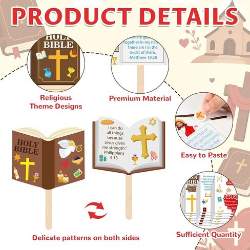 Church Fans Handheld Set Christian Religious DIY Bible Paper Fans Craft with Stickers And Wooden Handle Sticks Make Your Own Fan Gift Kit for Sunday School VBS Church Home Classroom Activities in Saudi Arabia