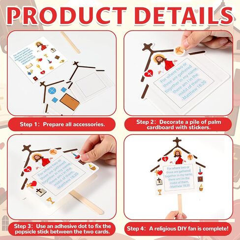 Church Fans Handheld Set Christian Religious DIY Bible Paper Fans Craft with Stickers And Wooden Handle Sticks Make Your Own Fan Gift Kit for Sunday School VBS Church Home Classroom Activities in Saudi Arabia